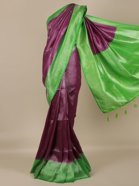 

Pothys Purple & Green Jute Silk Woven Design Saree