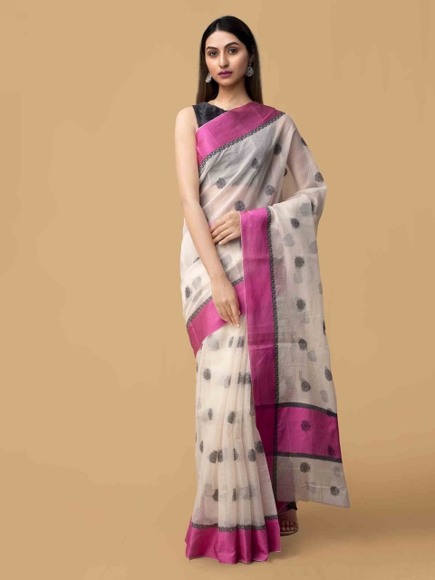 

Unnati Silks Cream-Coloured Pure Cotton Handloom Printed Kota Saree