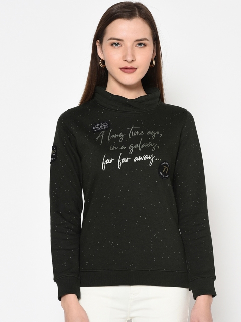 

METTLE Women Olive Green Printed Sweatshirt