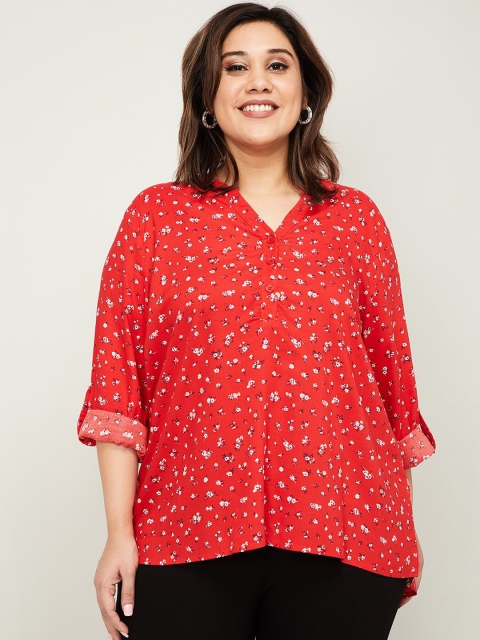 

nexus Women Red Printed Longline Shirt Style Top