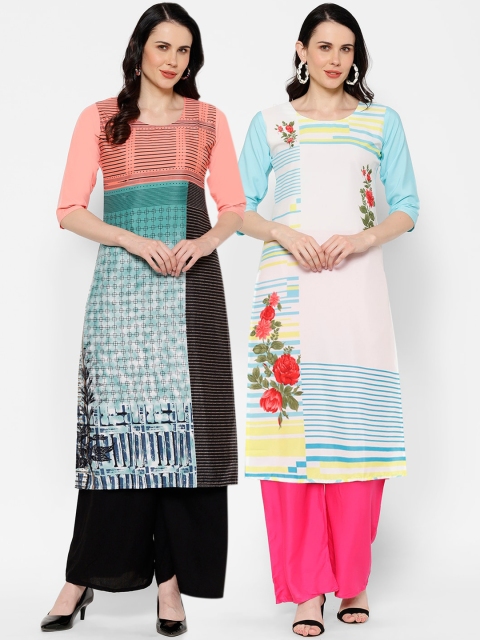 

7Threads Women Pack of 2 Printed Straight Kurta, Multi