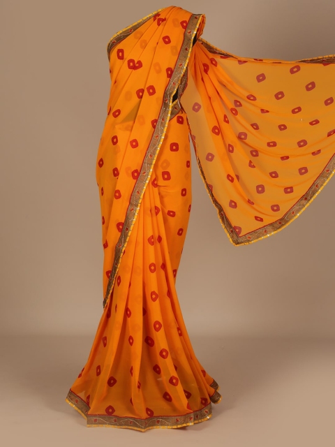 

Pothys Yellow & Red Poly Chiffon Printed Saree