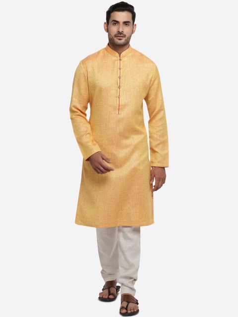 

azania Men Yellow Solid Straight Kurta