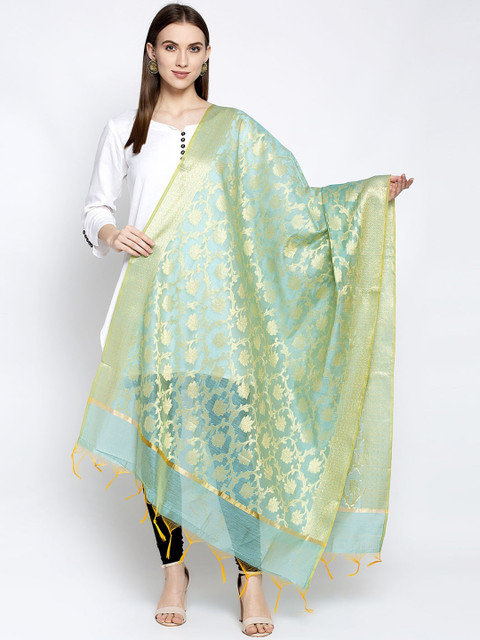 

Aujjessa Women Blue & Gold-Coloured Woven Design Banarasi Dupatta