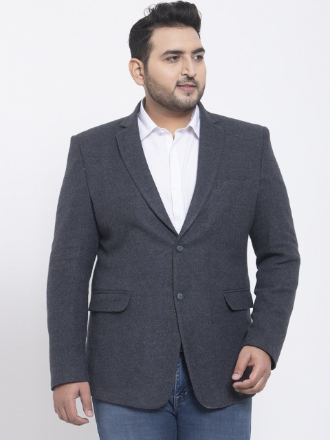 

plusS Men Charcoal Black Solid Single-Breasted Casual Blazer