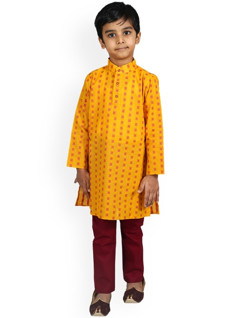 

mittenbooty Boys Yellow & Maroon Woven Design Kurta with Pyjamas