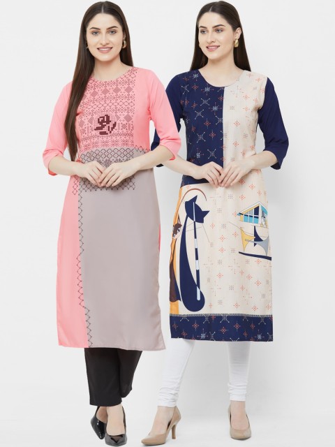 

7Threads Women Pack of 2 Multicoloured Printed Straight Kurtas, Multi