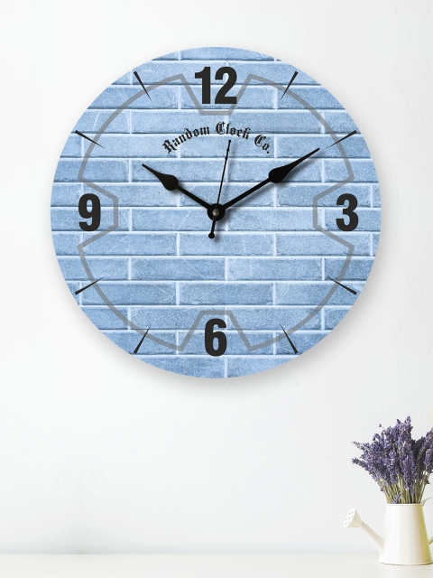 

RANDOM Blue & Black Rustic Brick Wooden Analogue Wall Clock