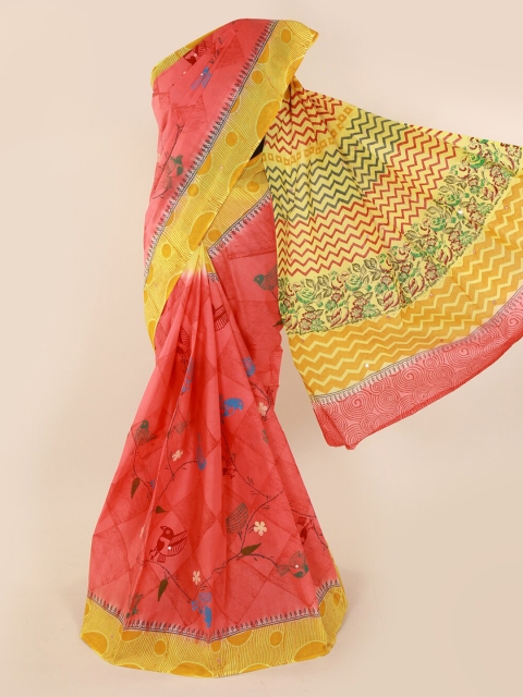

Pothys Pink & Yellow Pure Cotton Printed Saree
