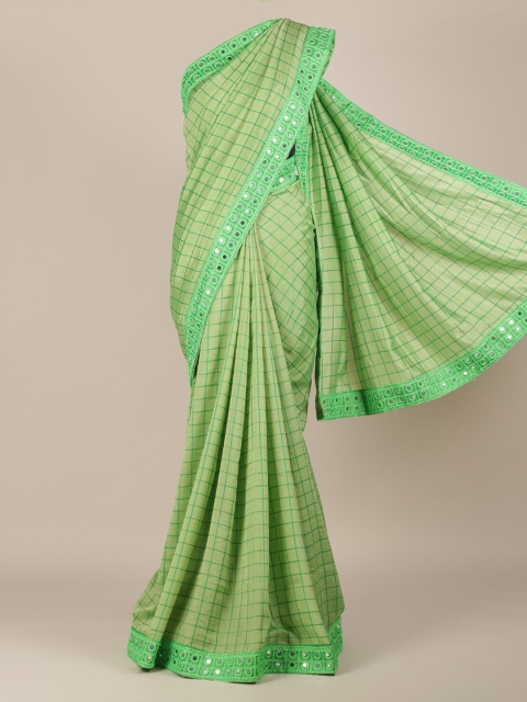 

Pothys Green Checked Jute Silk Saree