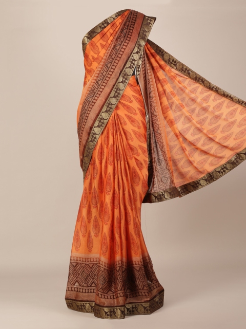 

Pothys Orange Printed Poly Chiffon Saree