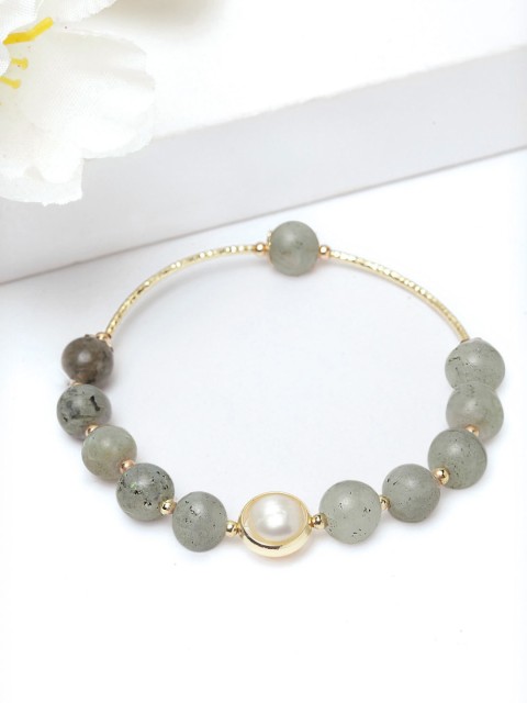 

AVANT-GARDE PARIS Gold-Plated & Grey Stone Beaded Bracelet