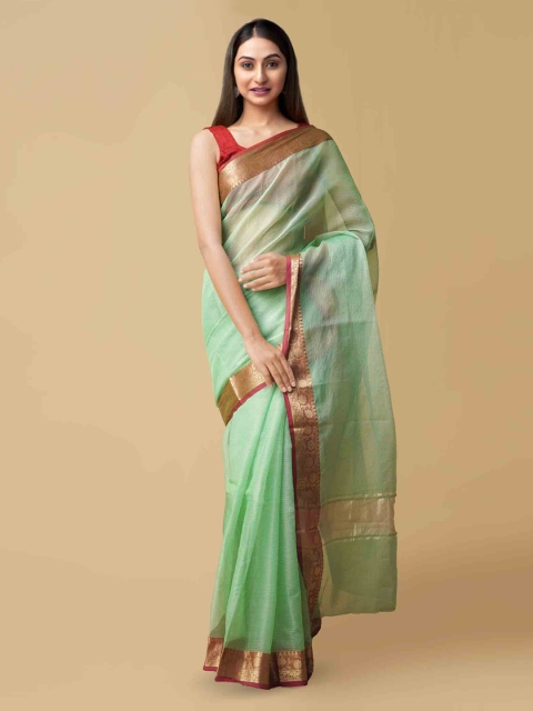 

Unnati Silks Green & Gold-Toned Pure Cotton Checked Kota Saree