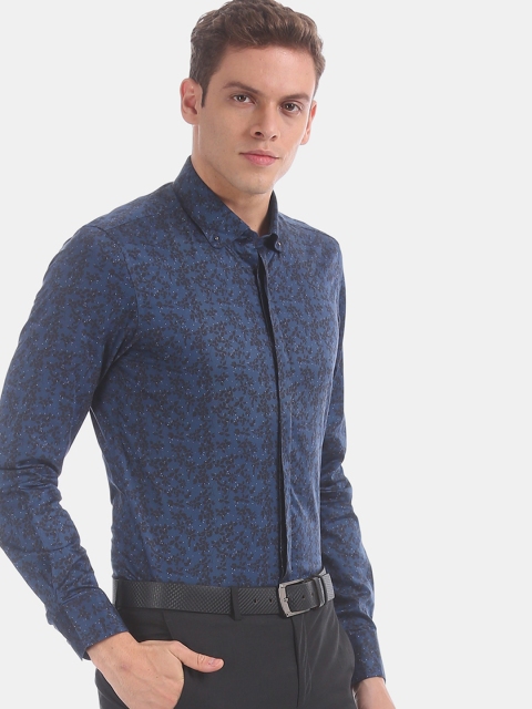 

AD By Arvind Men Navy Blue Regular Fit Printed Formal Shirt
