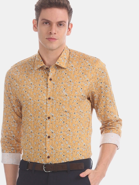 

AD By Arvind Men Mustard & White Slim Fit Printed Casual Shirt