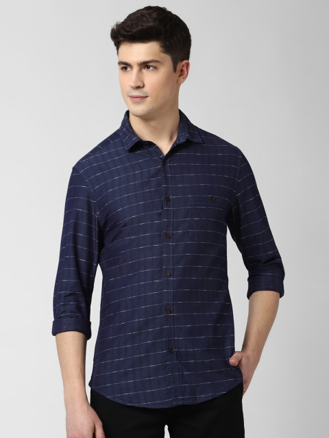 

Peter England Casuals Men Navy Blue & White Slim Fit Checked Cotton Casual Shirt