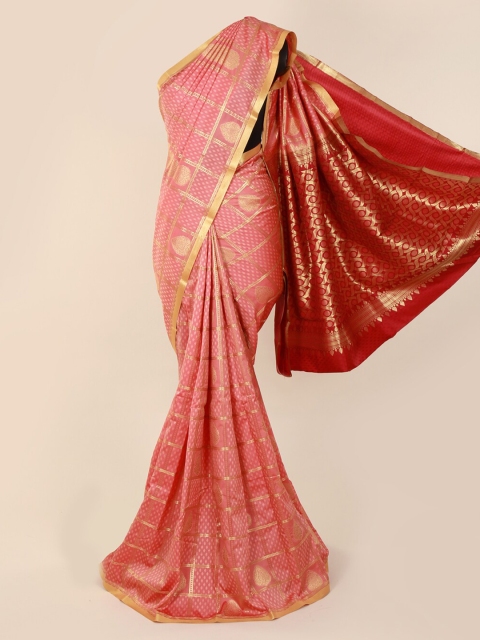 

Pothys Pink & Gold-Toned Art Silk Woven Design Saree