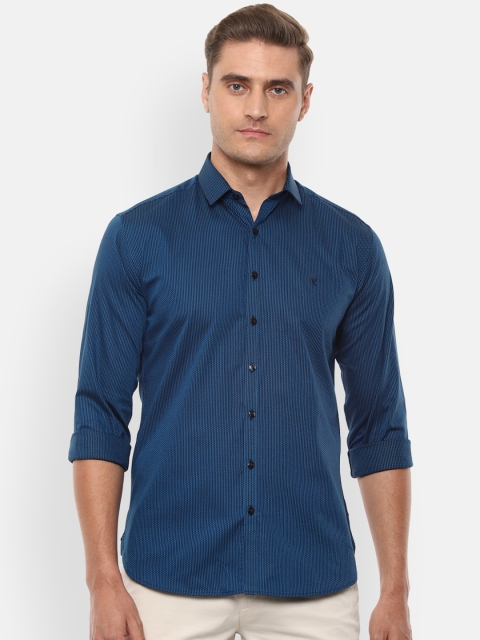 

V Dot Men Blue Slim Fit Self Design Casual Shirt