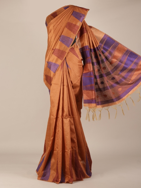 

Pothys Brown & Blue Jute Silk Solid Saree