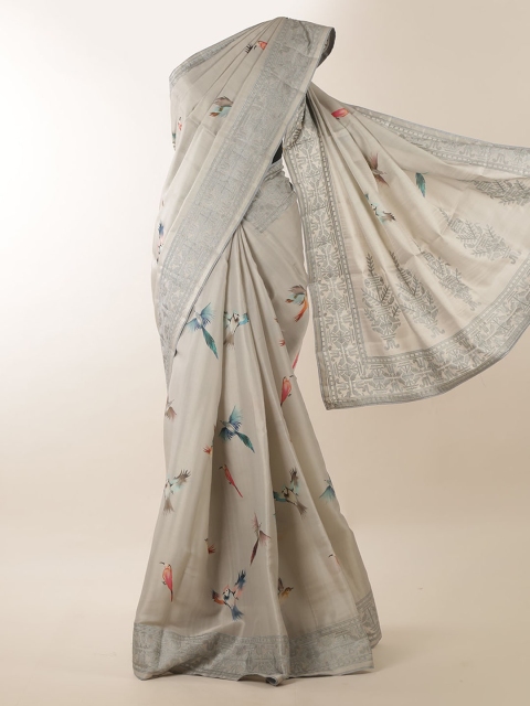 

Pothys Grey Printed Jute Silk Saree