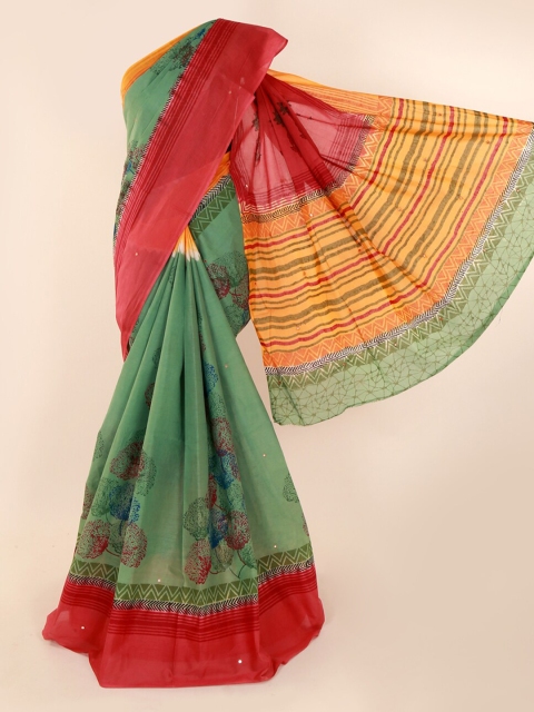 

Pothys Green & Red Pure Cotton Printed Saree