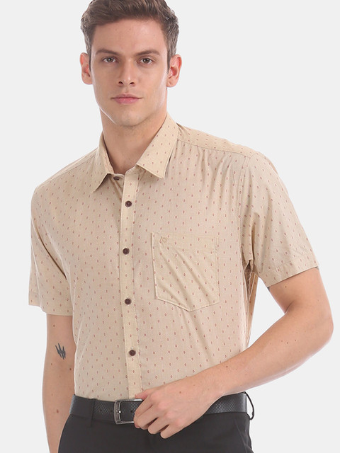 

AD By Arvind Men Beige Slim Fit Printed Cotton Formal Shirt