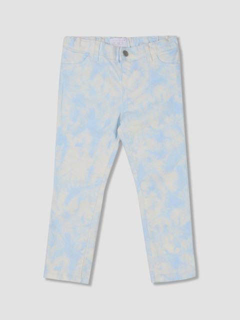 

The Childrens Place Girls White & Blue Tie Dye Printed Woven Jeggings
