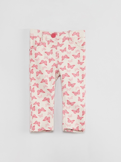 

max Girls Cream-Coloured & Pink Regular Fit Printed Regular Trousers