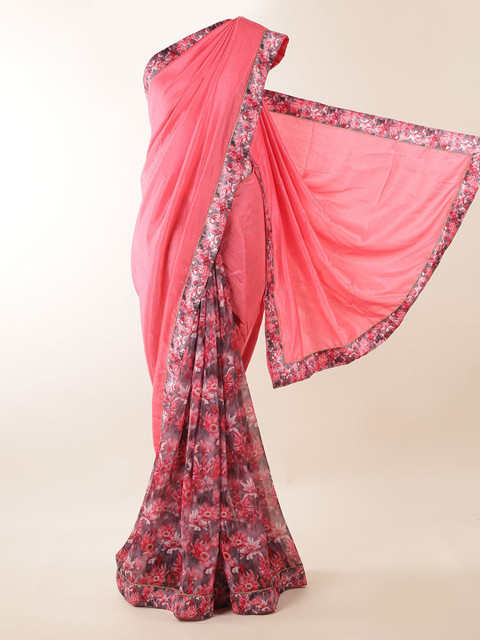 

Pothys Pink Printed Jute Silk Saree