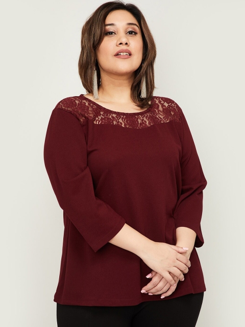 

nexus Women Maroon Solid Top with Lace Inserts