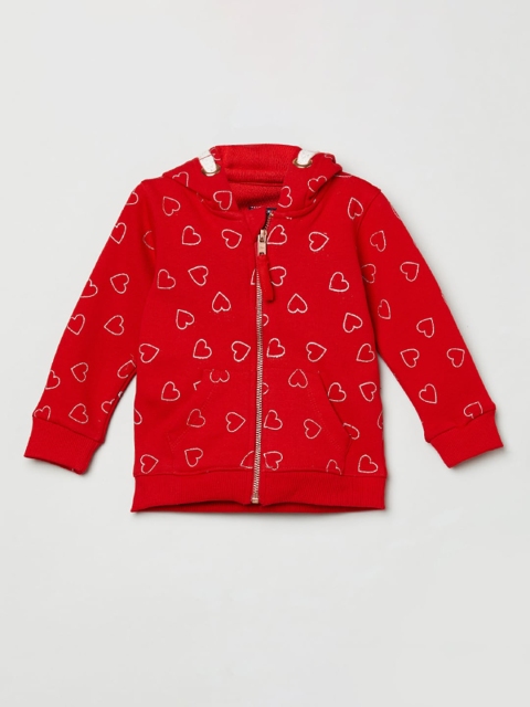 

max Girls Red Printed Hooded Sweatshirt