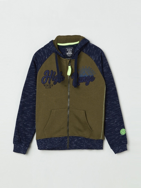 

max Boys Green & Blue Colourblocked Hooded Sweatshirt