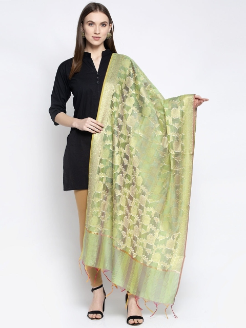 

Aujjessa Women Green & Gold-Coloured Woven Design Banarasi Dupatta