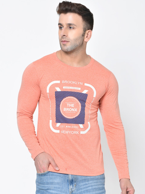 

Chkokko Men Orange Printed Round Neck T-shirt