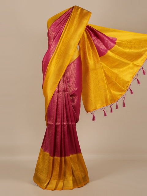

Pothys Magenta & Yellow Jute Silk Woven Design Saree