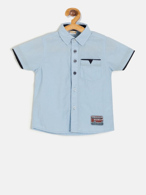 

Aomi Boys Blue Regular Fit Solid LONDON BUS Casual Shirt