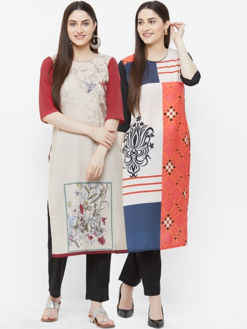 

7Threads Women Beige Ethnic Motifs Printed Crepe Kurta