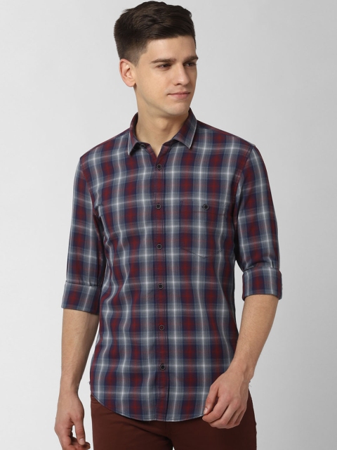 

Peter England Casuals Men Maroon & Navy Blue Regular Fit Checked Cotton Casual Shirt