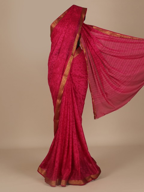 

Pothys Pink & Gold-Toned Poly Crepe Printed Saree