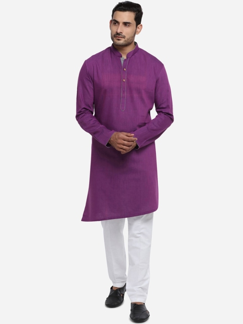 

azania Men Purple Solid Straight Kurta