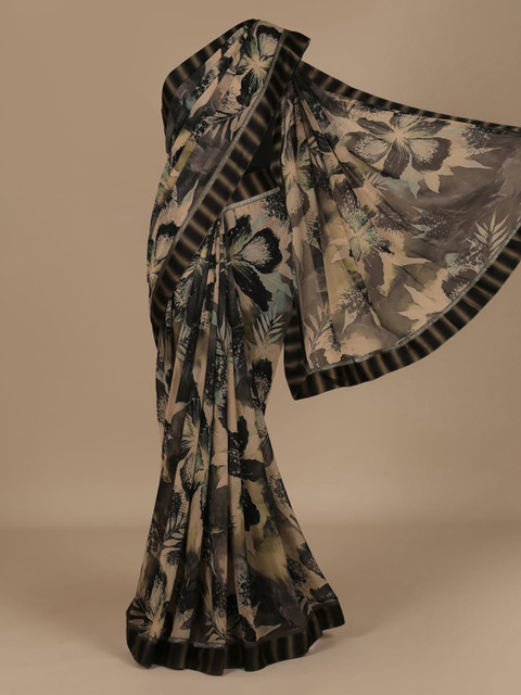 

Pothys Grey & Beige Poly Chiffon Printed Saree