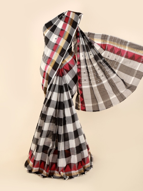 

Pothys Black & White Pure Cotton Checked Saree