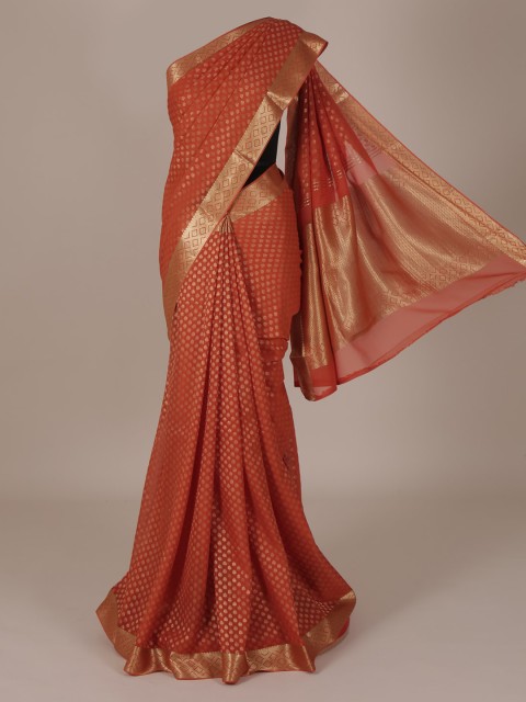

Pothys Orange & Gold-Toned Pure Silk Woven Design Saree