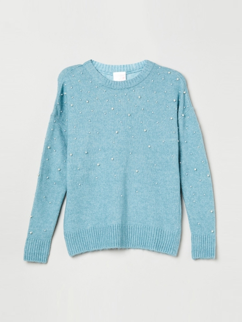 

max Girls Teal & Blue Self Design Sweatshirt