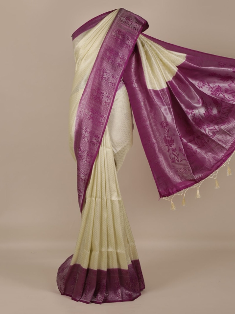 

Pothys Cream-Coloured & Purple Jute Silk Woven Design Saree