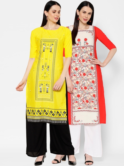 

7Threads Women Pack of 2 Printed Straight Kurta, Multi
