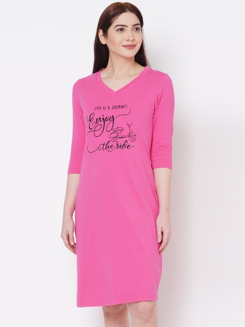 

Mystere Paris Women Pink & Black Pure Cotton Printed Nightdress