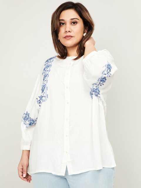 

nexus Women White Embroidered Shirt Style Top