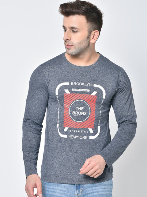 

Chkokko Men Navy Blue Printed Round Neck T-shirt