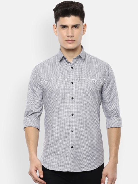 

V Dot Men Grey Slim Fit Checked Casual Shirt